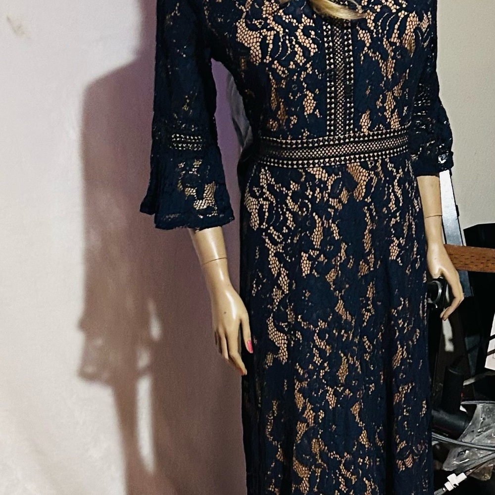 Blue A-line Cocktail Dress with Bell Sleeves